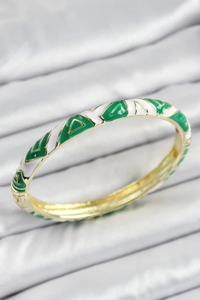 HEYF Mineli Pirinç Yeşil Beyaz Motifli Kadın Kelepçe ürün görseli 1