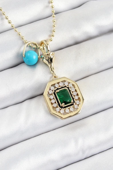 HEYF Gold Renk Pirinç Zirkon Taşlı Kadın Serenay Kolyesi ürün görseli 1