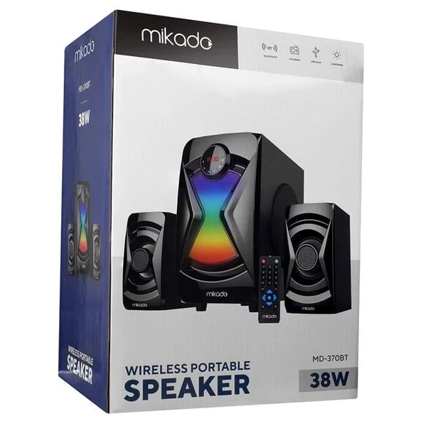 Mikado MD-370BT 38W Siyah BT/AUX/USB/FM/LED Işıklı Multimedia Speaker 2+1 Ses Sistemi - Resim 3