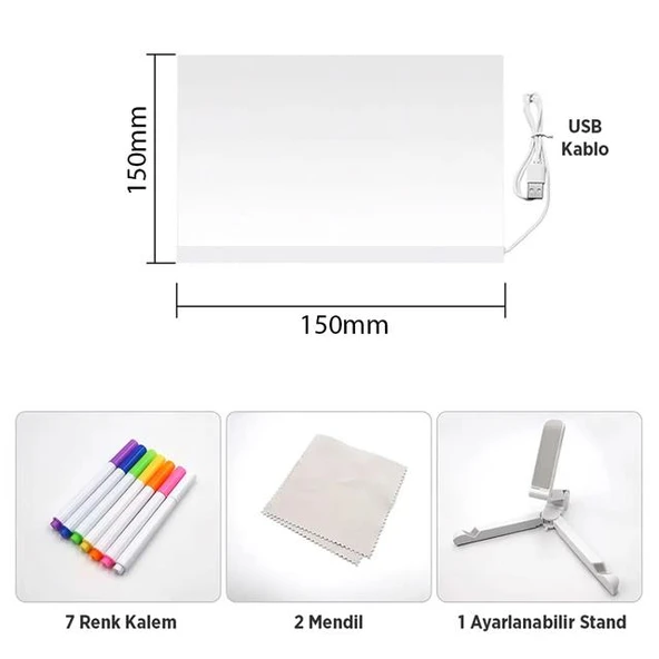 Sunup SN-27126 Dekoratif LED Aydınlatmalı Şeffaf Işıltılı Yazı - Çizim Panosu Tableti - 7 Renk Kalemli Set - Resim 5