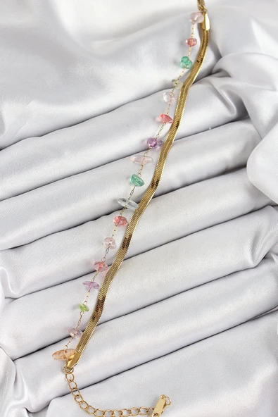 HEYF 316L Çelik Gold Renk Kristal Karışık Renkli Taşlı Kadın Bileklik ürün görseli 1