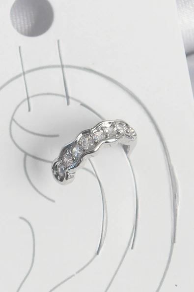 HEYF Pirinç Gümüş Renk Zirkon Taşlı Kıkırdak Model Kadın Küpe ürün görseli 1