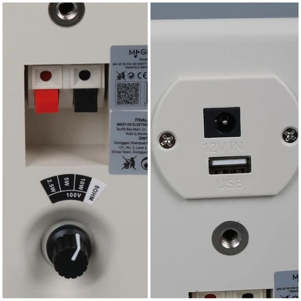 MagicVoice MV-21 10 CM 40 Watt Komütatörlü Hat Trafolu Beyaz Sütun Hoparlör (2'li Takım) - 4