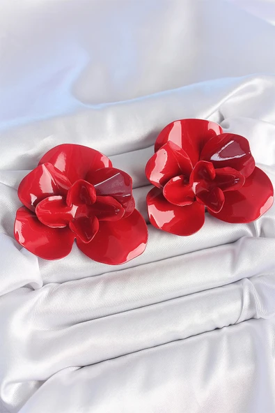 HEYF Pirinç Kırmızı Renk Gül Model Kadın Küpe ürün görseli 1