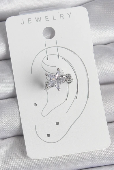 HEYF Pirinç Gümüş Renk Zirkon Taşlı Yıldız Model Kadın Kıkırdak Küpe - Resim 2