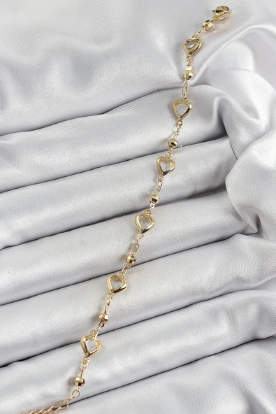 HEYF Pirinç Şeffaf Kalp Model Gold Renk Zirkon Taşlı Kadın Bileklik - Resim 2