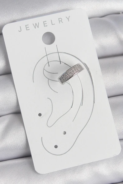 HEYF Pirinç Gümüş Renk Zirkon Taşlı Kıkırdak Model Kadın Küpe - Resim 2