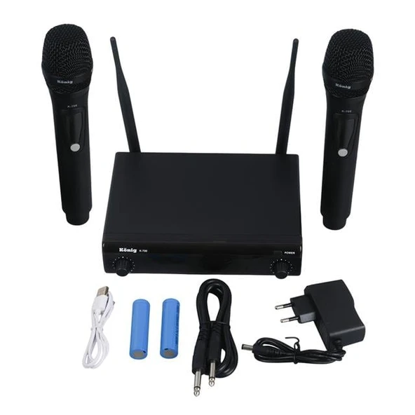 König K-700 E-E Profesyonel 663-694Mhz 2 El 2 Kanal Uhf 2x50 Kablosuz Telsiz Mikrofon - Resim 2