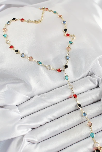 HEYF Pirinç Asorti Model Gold Renk Zirkon Taşlı Y Kolye - Resim 2