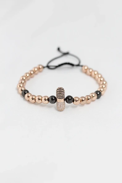 HEYF Rose Renk Çelik Zirkon Objeli Asansörlü Bileklik ürün görseli 1