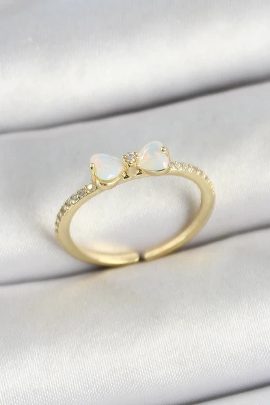 HEYF Pirinç Fiyonk Figürlü Zirkon Taşlı Gold Renk Ayarlanabilir Kadın Yüzük ürün görseli 1