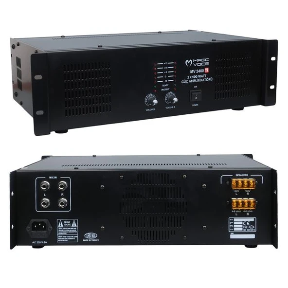 Magicvoice MV-2400 2x400 Watt 4-8 Ohm -100 V 19 Rack Hat Trafolu Power Anfi - Resim 2