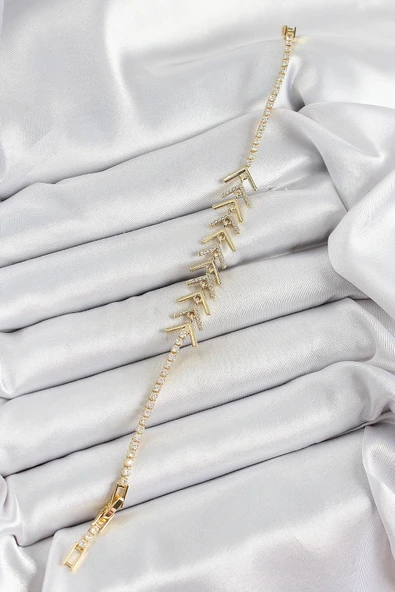 HEYF Pirinç Gold Renk Zirkon Taşlı Balık Sırtı Kadın Bileklik ürün görseli 1