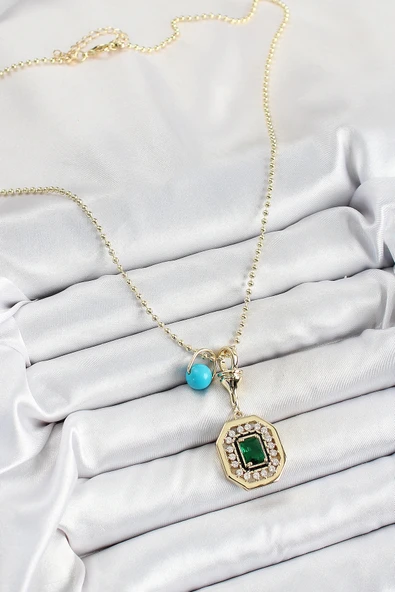 HEYF Gold Renk Pirinç Zirkon Taşlı Kadın Serenay Kolyesi - Resim 2