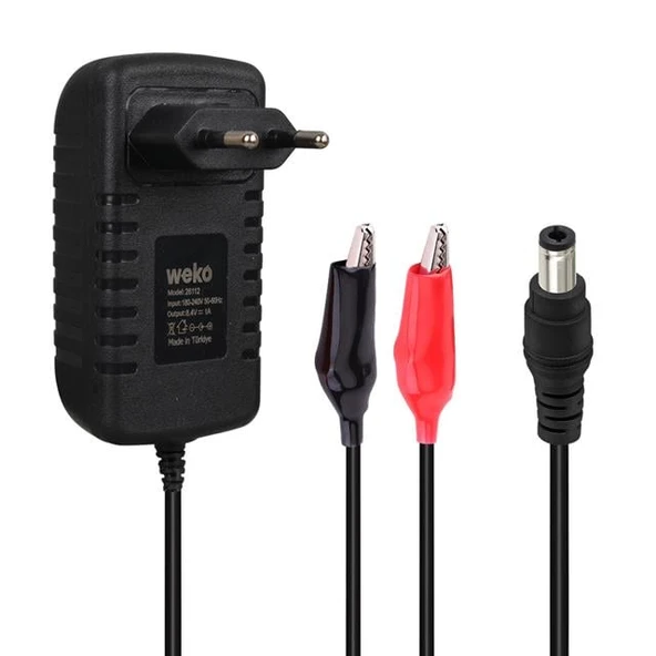 Weko 8.4 Volt - 1 Amper 5.5x2.5 Uçlu + Krokodil Aparatlı Yerli Üretim Akü Şarj Cihazı ürün görseli
