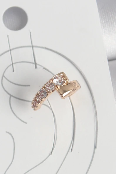HEYF Pirinç Gold Renk Zirkon Taşlı Kadın Kıkırdak Küpe ürün görseli 1
