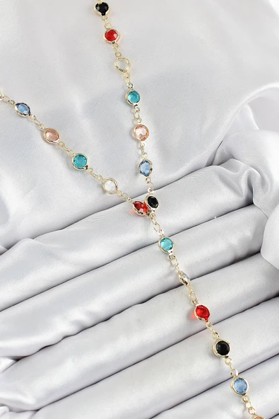 HEYF Pirinç Asorti Model Gold Renk Zirkon Taşlı Y Kolye ürün görseli 1