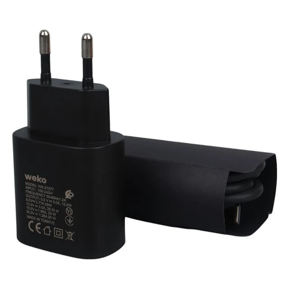 Weko WK-27877 Note10 Siyah 25 Watt Şarj Başlık Adaptörü + Type-C To Type-C Kablo ürün görseli 1
