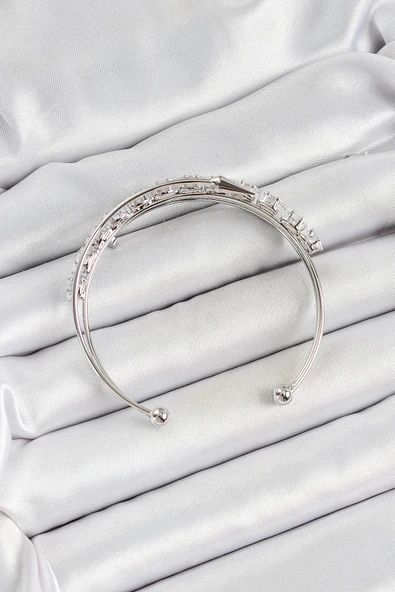 HEYF Pirinç Gümüş Renk Arpa Zirkon Taşlı Kadın Bileklik - Resim 2