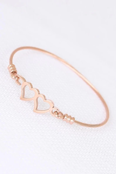 HEYF Rose Çelik Çift Kalp Figürlü Erkek Kelepçe Bileklik ürün görseli 1