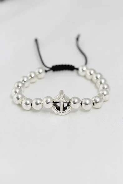 HEYF Gümüş Renk Çapa Figürlü Asansörlü Erkek Bileklik ürün görseli 1