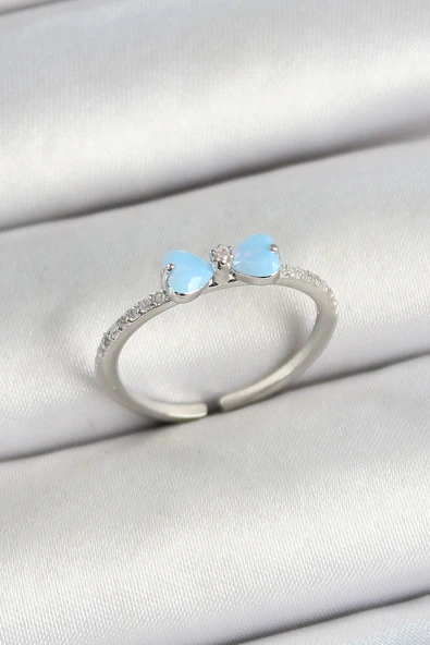 HEYF Pirinç Fiyonk Figürlü Zirkon Taşlı Gümüş Renk Ayarlanabilir Kadın Yüzük ürün görseli 1