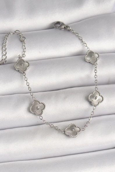 HEYF 316L Çelik Gümüş Renk İşlemeli Baby Boy Yonca Model Kadın Bileklik ürün görseli 1