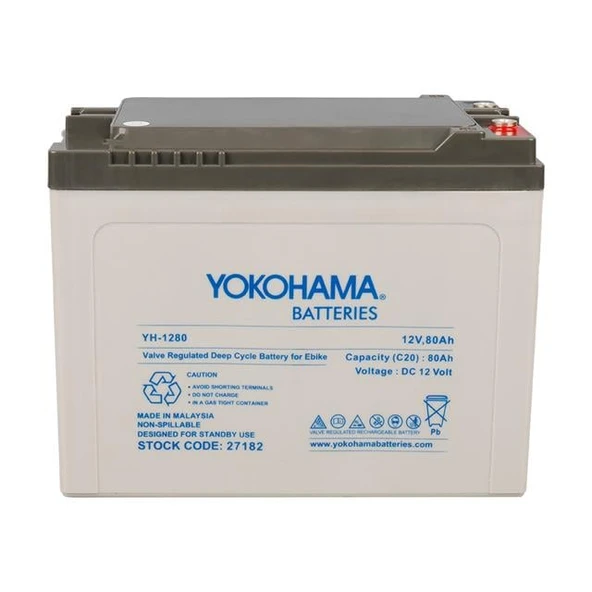 Yokohama YH-12.80 12 Volt - 80 Amper Elektrikli Bisiklet Aküsü (175 * 120 * 226 Mm) - Resim 3