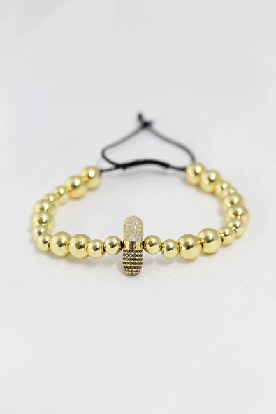 HEYF Gold Renk Çelik Zirkon Objeli Asansörlü Bileklik ürün görseli 1