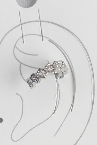 HEYF Pirinç Gümüş Renk Bal Peteği Model Zirkon Taşlı Kadın Kıkırdak Küpe ürün görseli