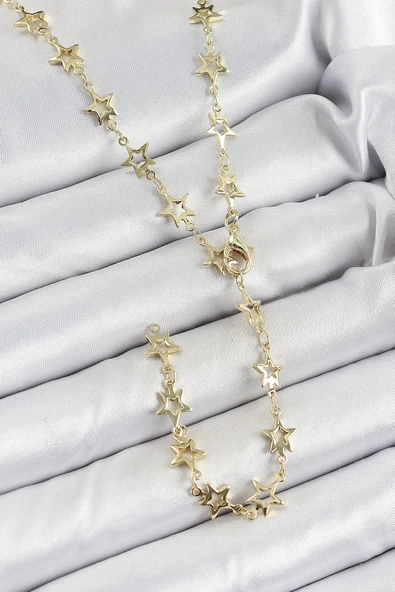 HEYF Pirinç Gold Renk Yıldızlı Kadın Y Kolye - Resim 2