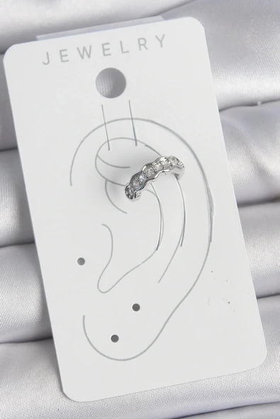 HEYF Pirinç Gümüş Renk Zirkon Taşlı Kıkırdak Model Kadın Küpe - Resim 2