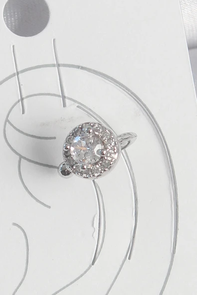 HEYF Pirinç Gümüş Renk Zirkon Taşlı Kadın Kıkırdak Model Küpe ürün görseli 1