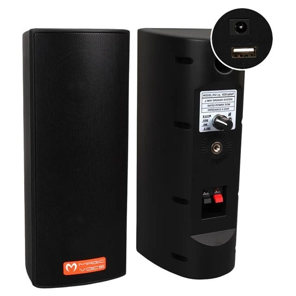 MagicVoice MV-26 2x7.5 CM 50 Watt Komütatörlü Hat Trafolu Siyah Sütun Hoparlör (2'li Takım)