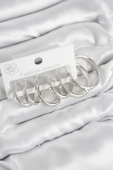 HEYF Pirinç Halka Model Gümüş Renk Kadın Set Küpe ürün görseli 1