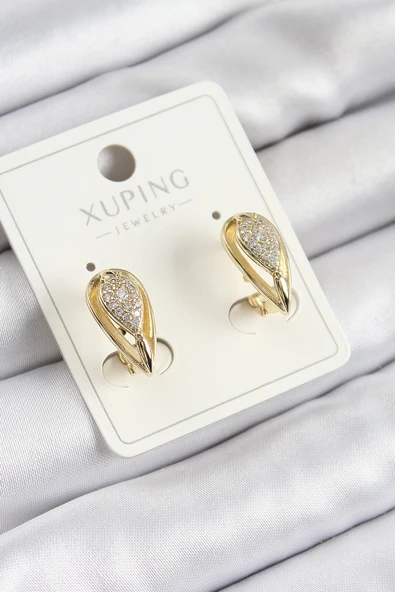 HEYF Xuping Zirkon Taşlı Damla Model Gold Renk Kadın Küpe ürün görseli 1