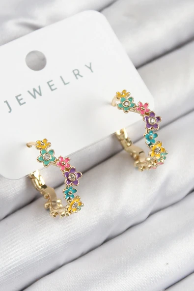 HEYF Pirinç Renkli Papatya Model Gold Renk Kadın Küpe ürün görseli 1