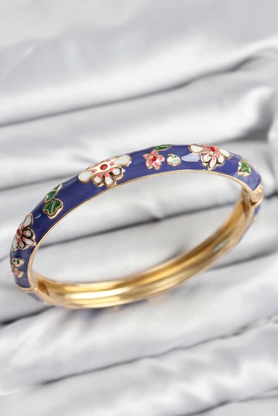 HEYF Mineli Pirinç Mor Çiçek Motifli Gold Kadın Kelepçe ürün görseli 1