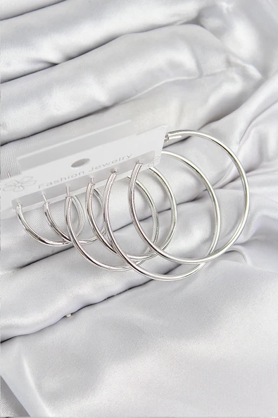 HEYF Pirinç Halka Model Gümüş Renk Kadın Set Küpe ürün görseli 1