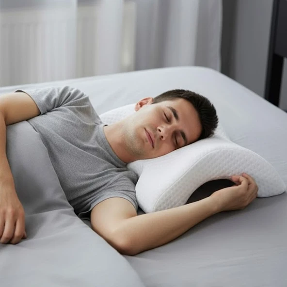 BUFFER® % 100 Visco Kavisli Ortopedik Yıkanabilir Kumaş Kılıflı Bel Boyun Bacak Ağrıları İçin Yastık - Resim 4