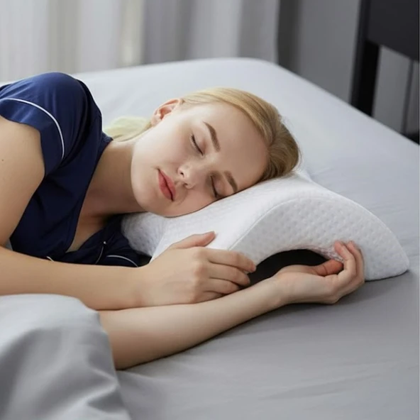 BUFFER® % 100 Visco Kavisli Ortopedik Yıkanabilir Kumaş Kılıflı Bel Boyun Bacak Ağrıları İçin Yastık - Resim 2