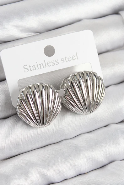 HEYF Pirinç İstiridye Model Gümüş Renk Kadın Küpe ürün görseli 1