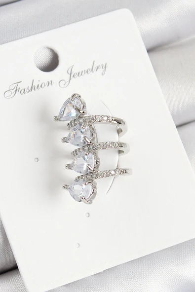 HEYF Pirinç Zirkon Taşlı Damla Model Gümüş Renk Sağ Kıkırdak Küpe ürün görseli 1