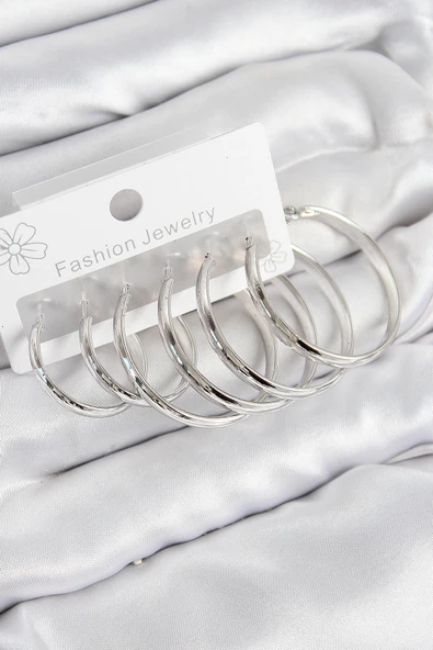 HEYF Pirinç Halka Model Gümüş Renk Kadın Set Küpe ürün görseli 1