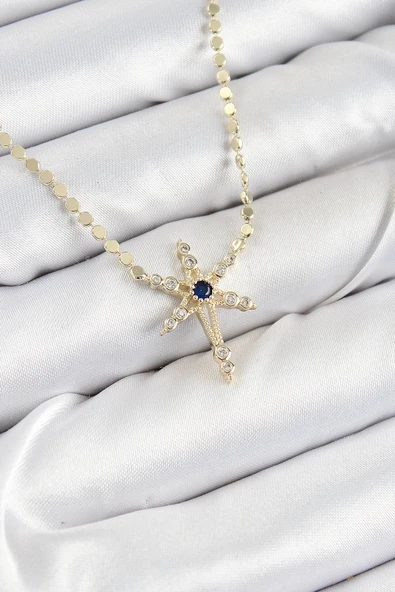 HEYF Pirinç Zirkon Taşlı Kutup Yıldızı Model Ezme Zincir Gold Renk Kadın Kolye ürün görseli 1