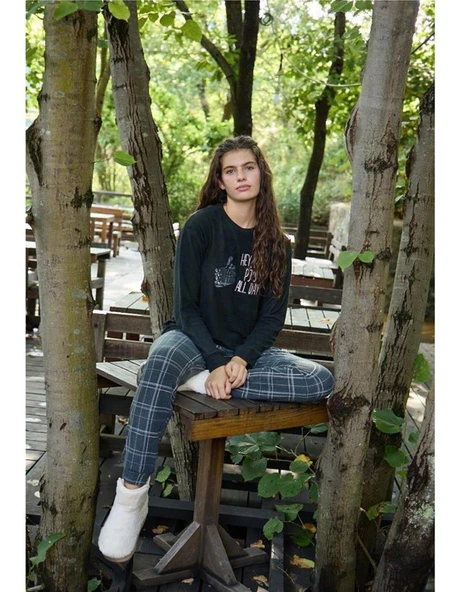 Aydoğan Kadın Bisiklet Yaka TERMAL Pijama Takımı 30054S- 1 Adet  XL Siyah - Resim 3