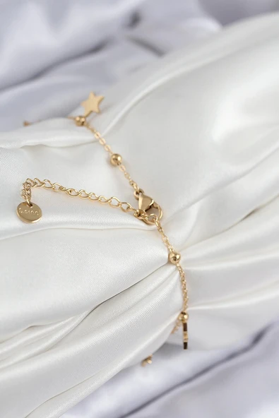 HEYF 316L Çelik Sıralı Yonca Model Gold Renk Kadın Bileklik - Resim 2