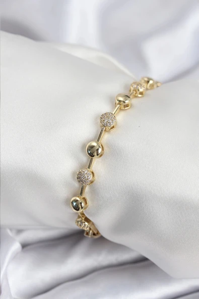 HEYF Pirinç VIP Seri Gold Renk Topçuk Model Kadın Bileklik ürün görseli 1