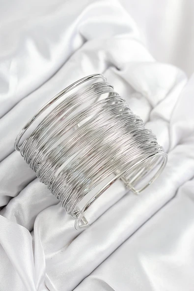 HEYF Pirinç Tel Sarma Model Gümüş Renk Kadın Bileklilk ürün görseli 1