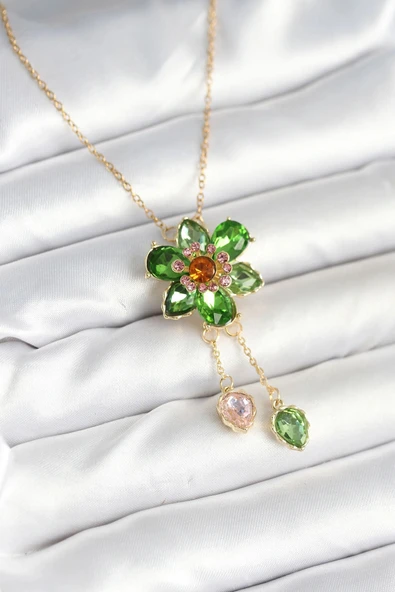 HEYF 316L Çelik Zincir Gold Renk Çiçek Model Sallantılı Kadın Kolye ürün görseli 1